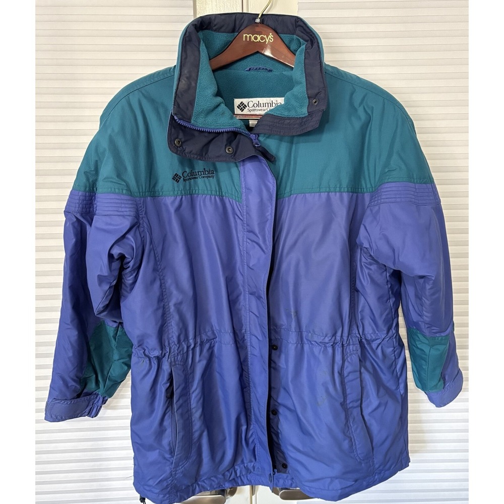 Vintage Columbia Womens Winter Jacket Sz Large Teal & Blue Zip in‎ Hood 90's